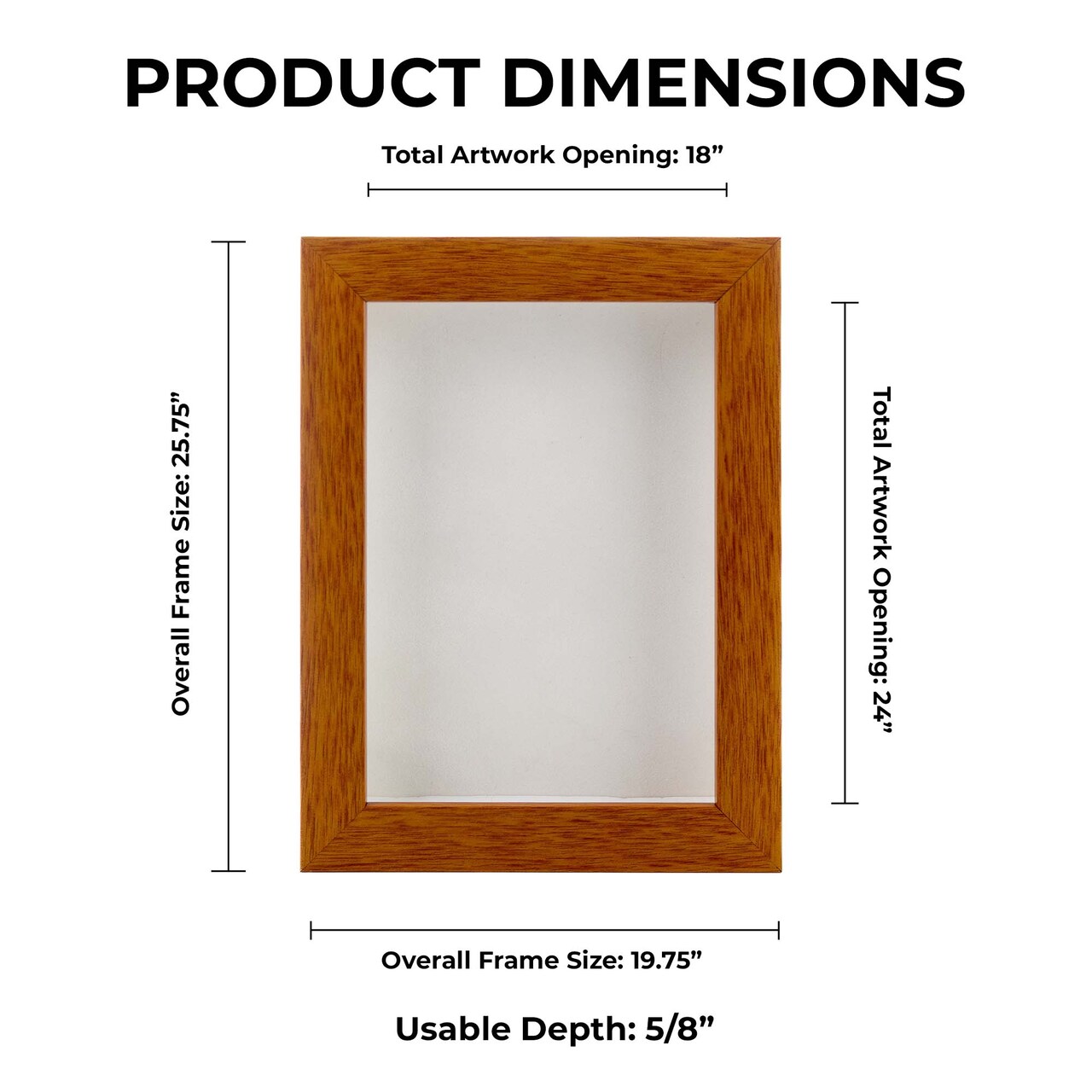 Warm Honey Brown Wood Shadow Box Frame with Acrylic Front - White Suede Backing, 30 Sizes